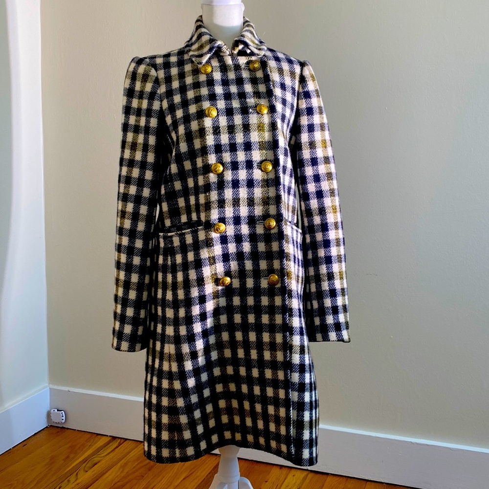 Beautiful J Crew double-breasted, check pattern wool coat